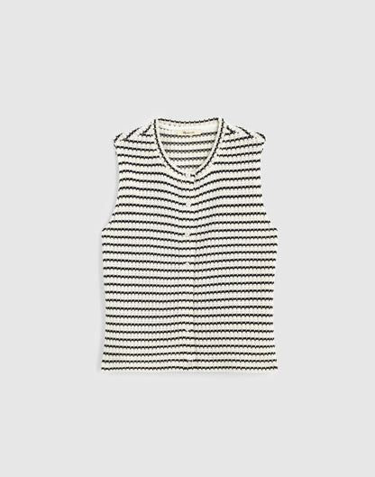 Textured-Knit  Button-Front Shell Top Ivory And Black Tuck Stitch | Madewell