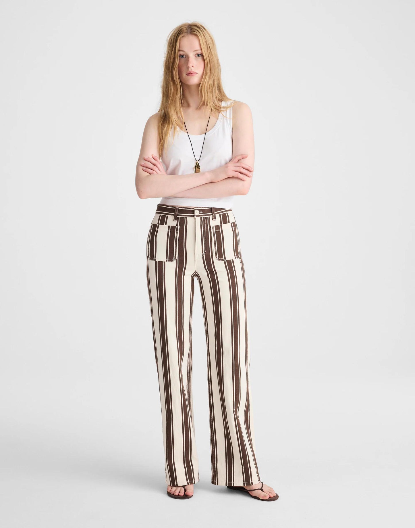 The Emmy Wide-Leg Pant Dark Brown Stripe | Madewell
