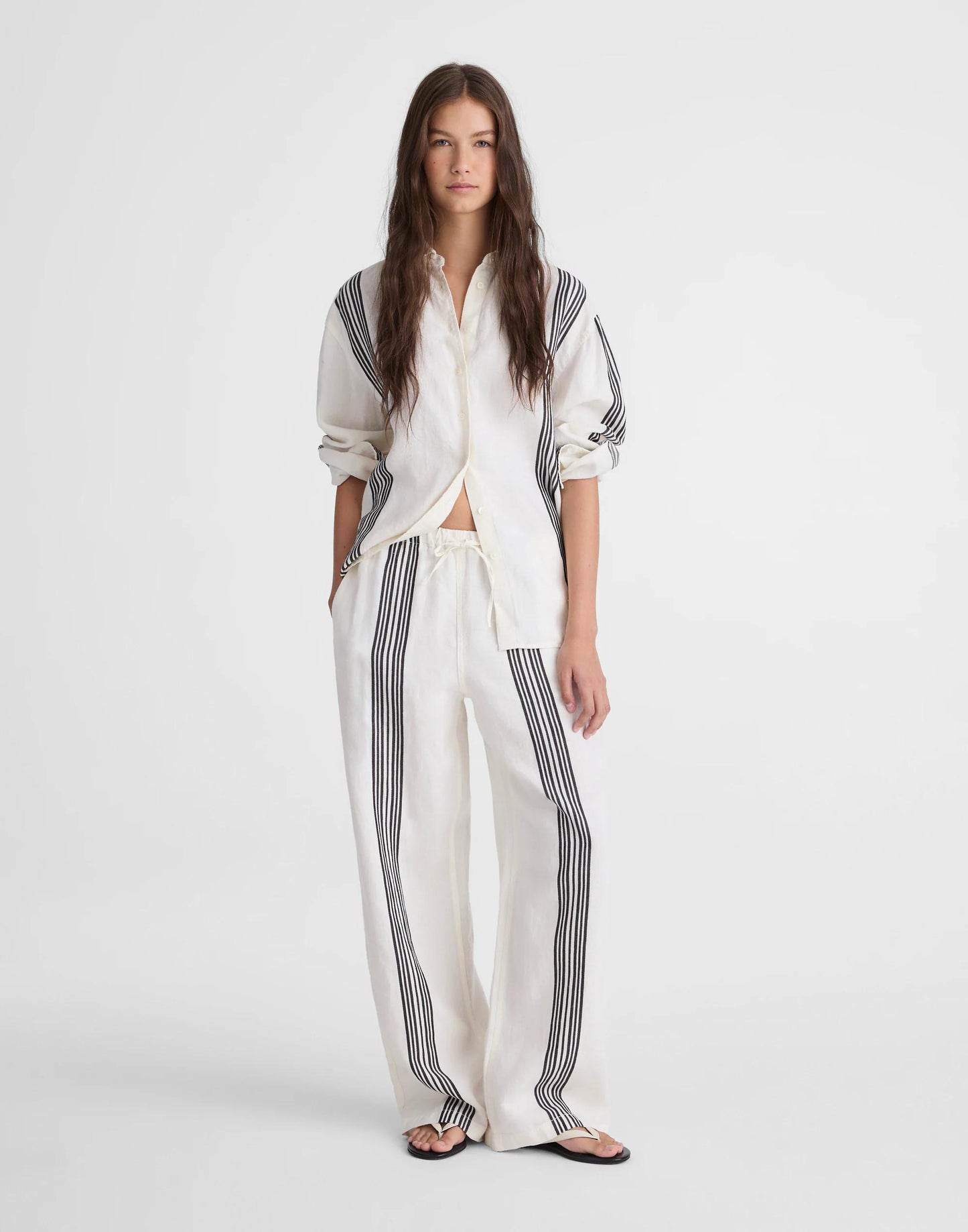 Pull-On Pants in Linen Blend Bold Placement Stripe Black | Madewell