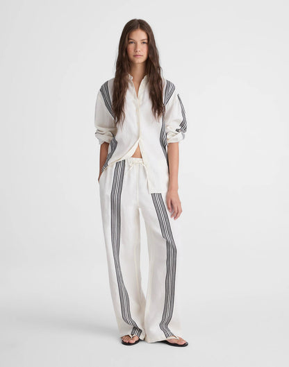 Pull-On Pants in Linen Blend Bold Placement Stripe Black | Madewell