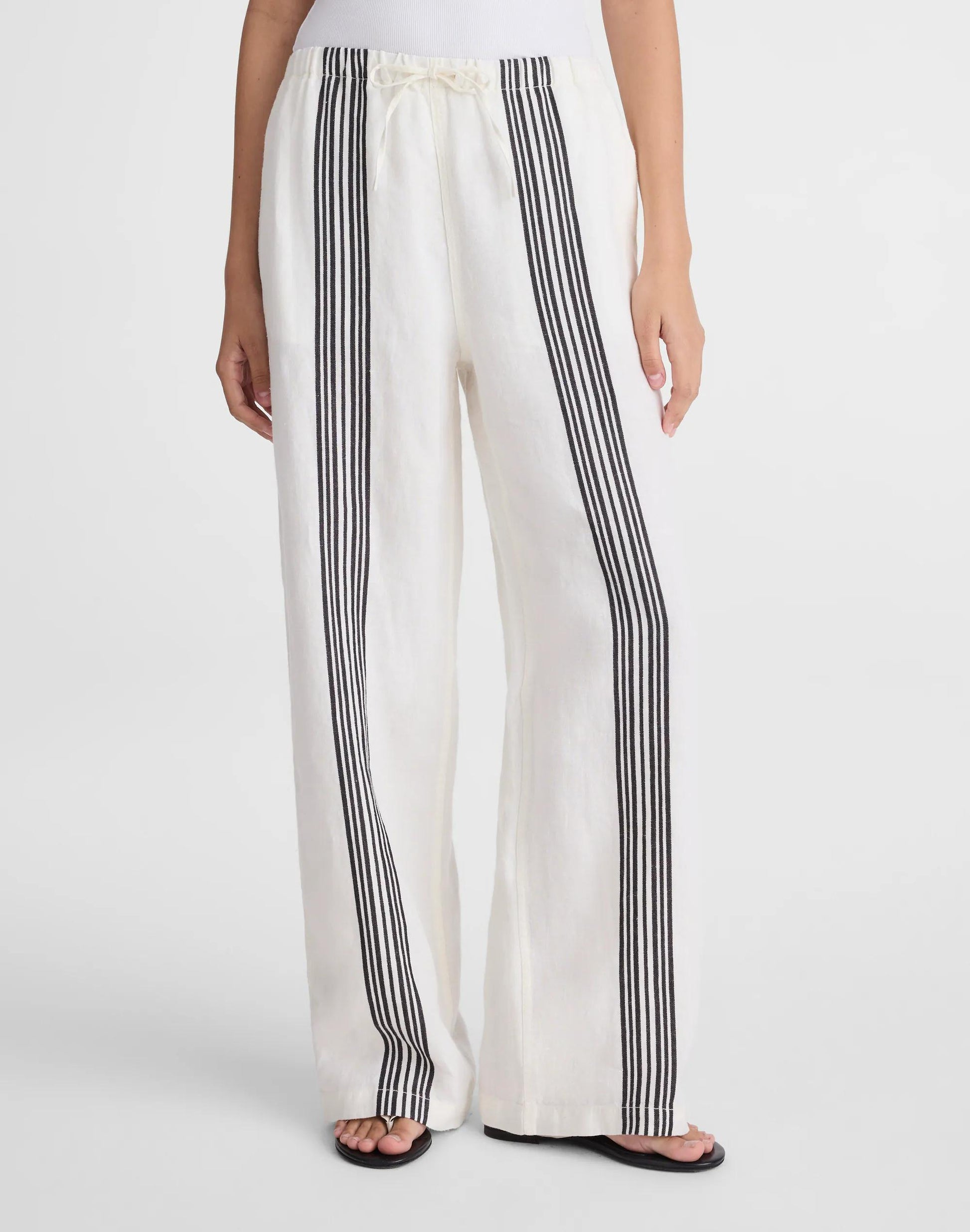 Pull-On Pants in Linen Blend Bold Placement Stripe Black | Madewell