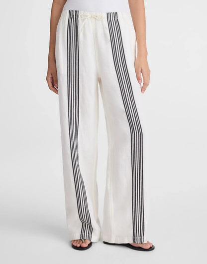 Pull-On Pants in Linen Blend Bold Placement Stripe Black | Madewell