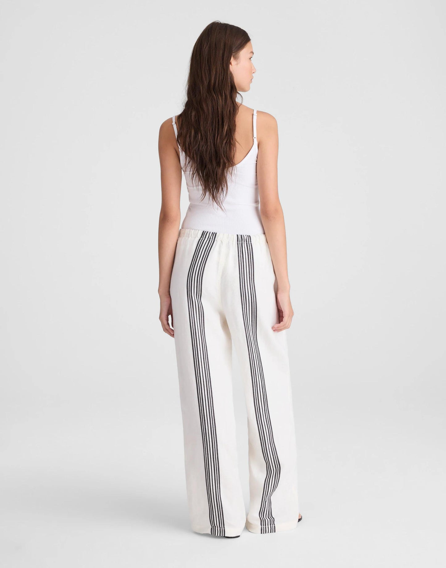 Pull-On Pants in Linen Blend Bold Placement Stripe Black | Madewell