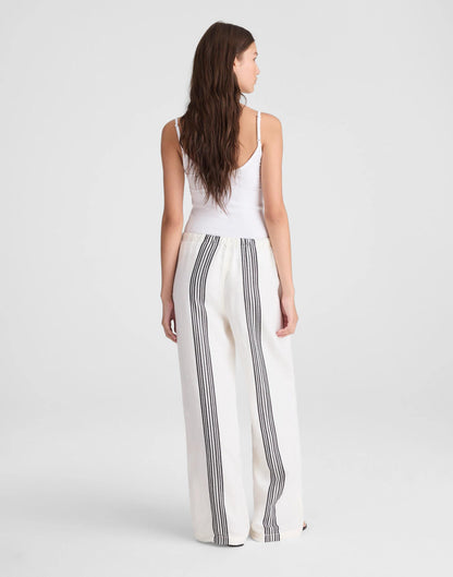 Pull-On Pants in Linen Blend Bold Placement Stripe Black | Madewell