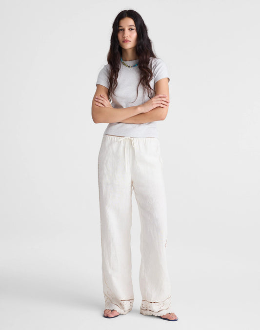 Eyelet Drawstring Pants in 100% Linen Ivory Linen | Madewell