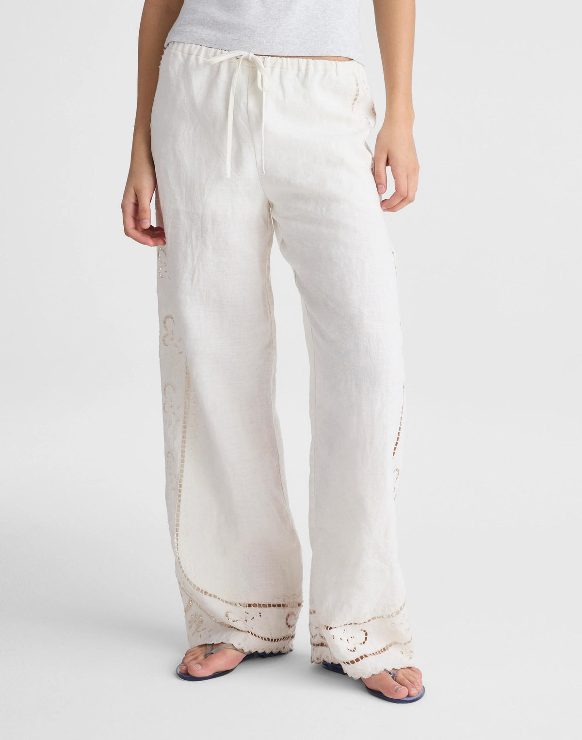 Eyelet Drawstring Pants in 100% Linen Ivory Linen | Madewell