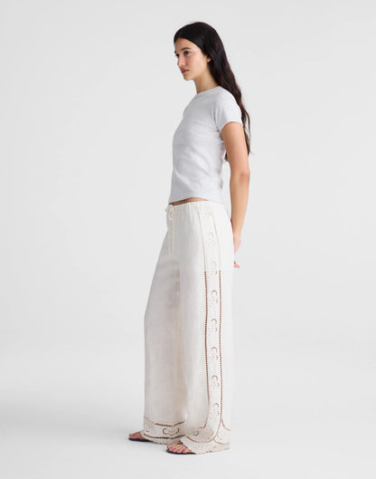 Eyelet Drawstring Pants in 100% Linen Ivory Linen | Madewell