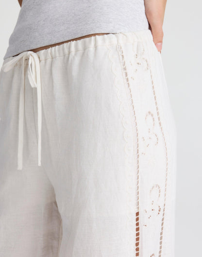 Eyelet Drawstring Pants in 100% Linen Ivory Linen | Madewell