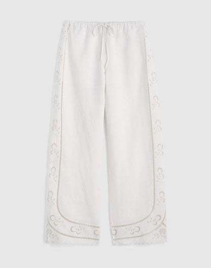 Eyelet Drawstring Pants in 100% Linen Ivory Linen | Madewell