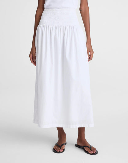Smocked-Waist Midi Skirt in Poplin White | Madewell