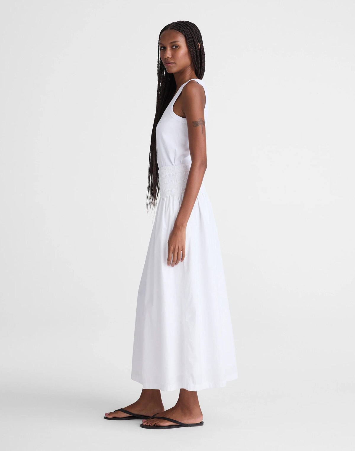 Smocked-Waist Midi Skirt in Poplin White | Madewell