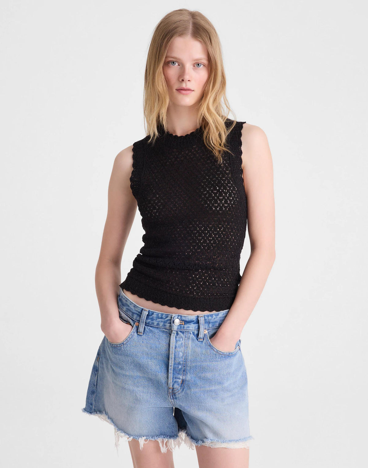 Pointelle Sleeveless Top Black | Madewell