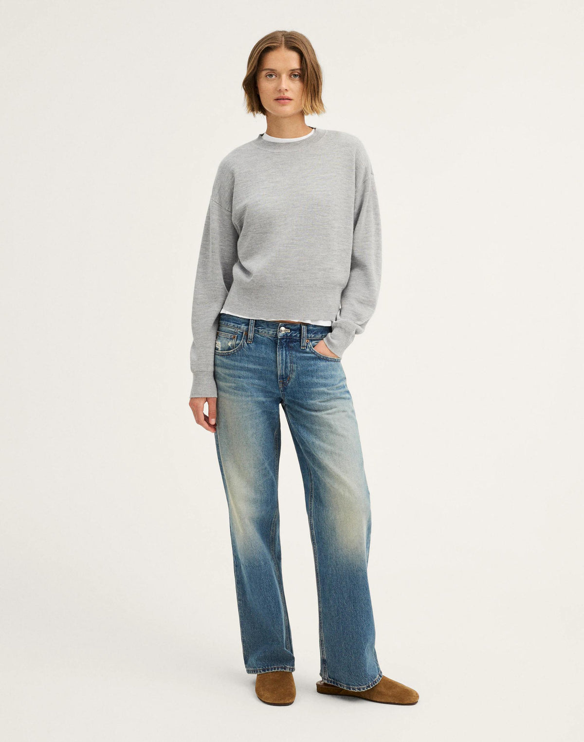 Relaxed Crewneck Sweater in Merino-Silk Blend Medium Htr Grey | Madewell