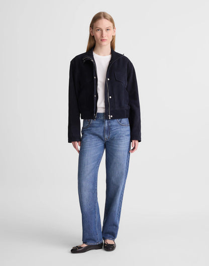 Funnel-Neck Utility Jacket in Suede Classic Navy | Madewell