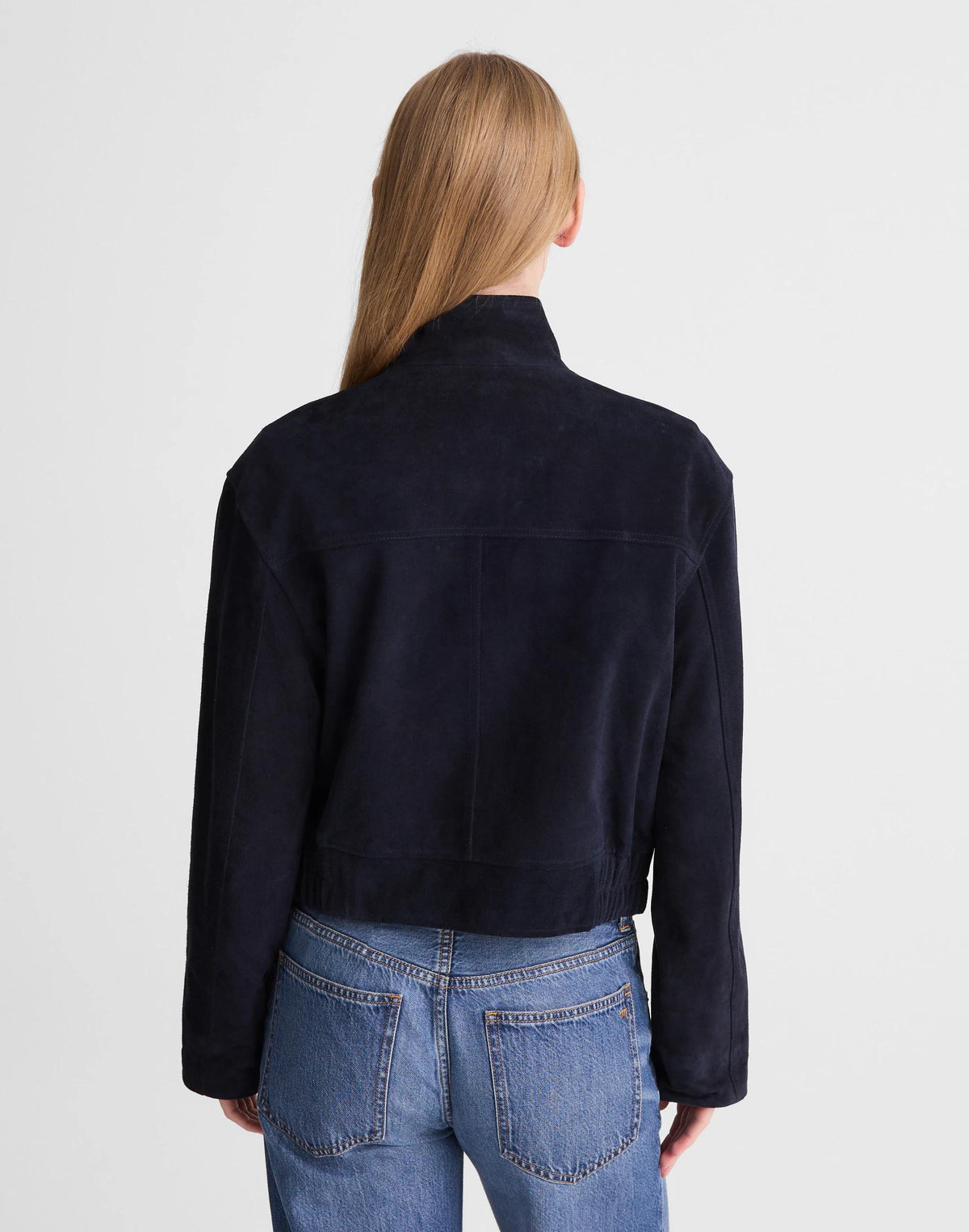 Funnel-Neck Utility Jacket in Suede Classic Navy | Madewell