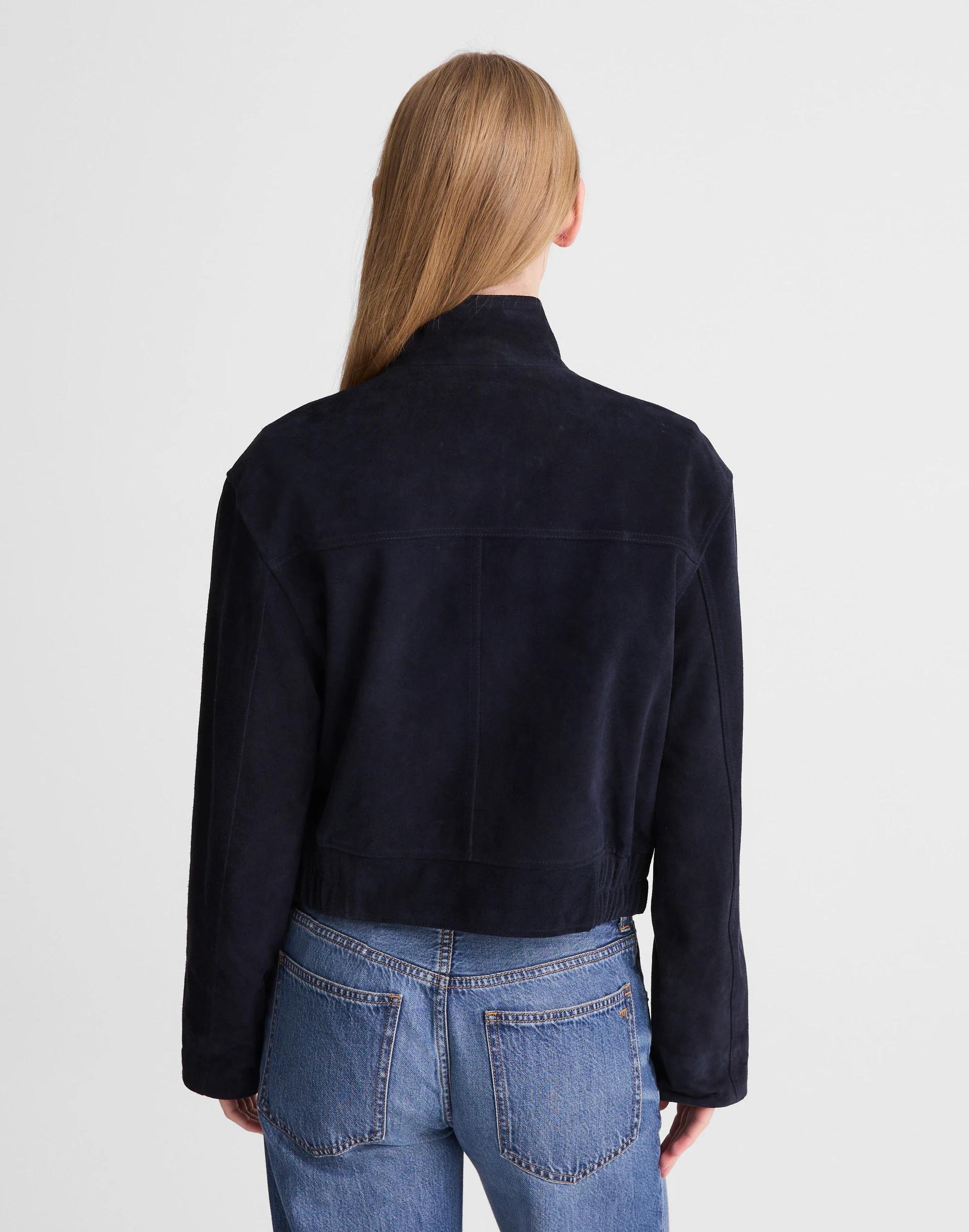 Funnel-Neck Utility Jacket in Suede Classic Navy | Madewell