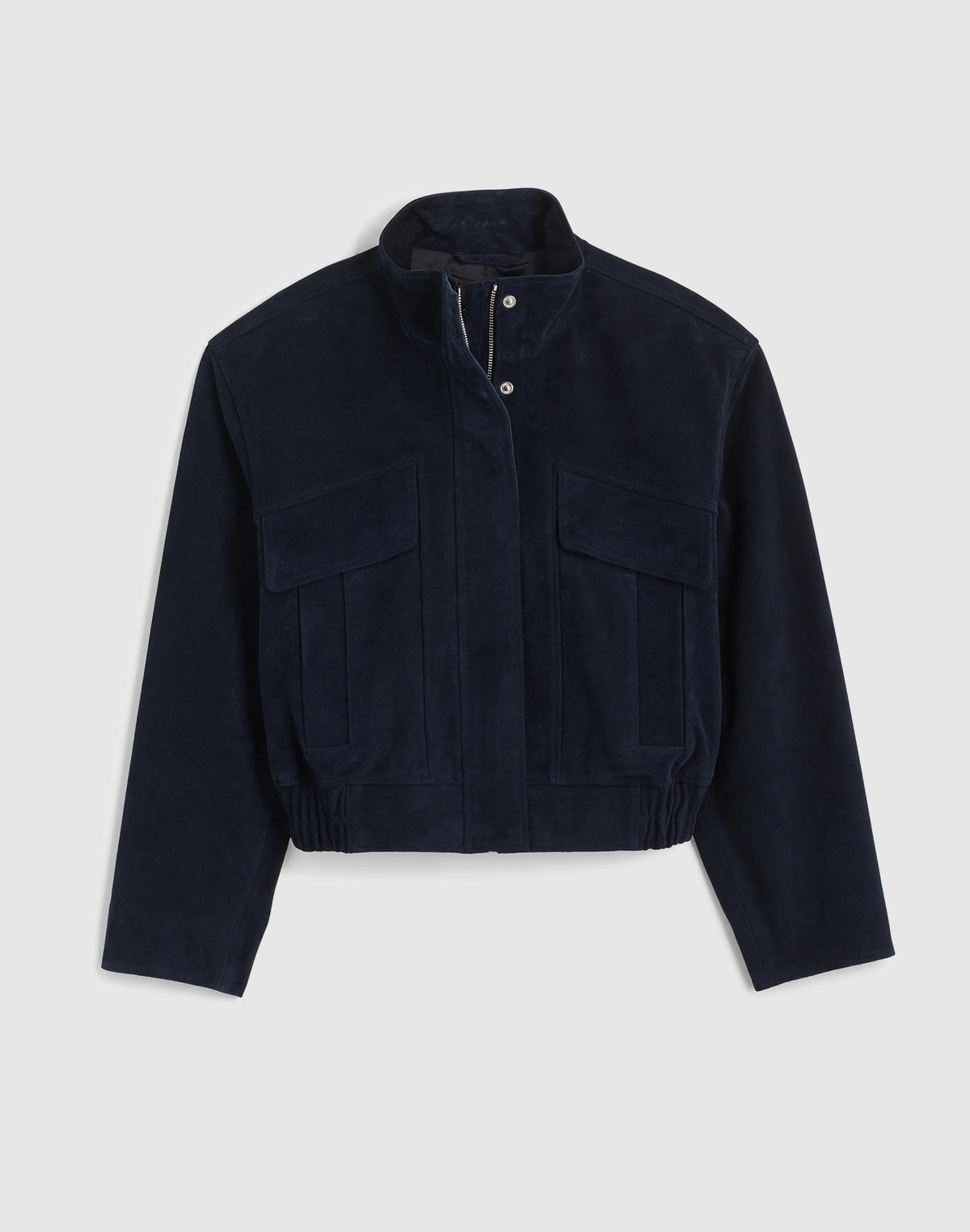 Funnel-Neck Utility Jacket in Suede Classic Navy | Madewell