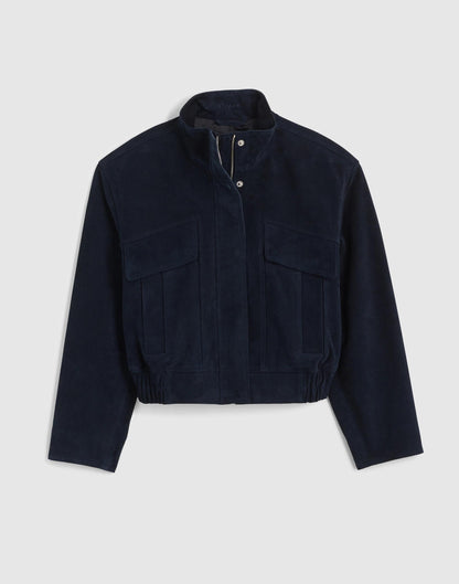 Funnel-Neck Utility Jacket in Suede Classic Navy | Madewell