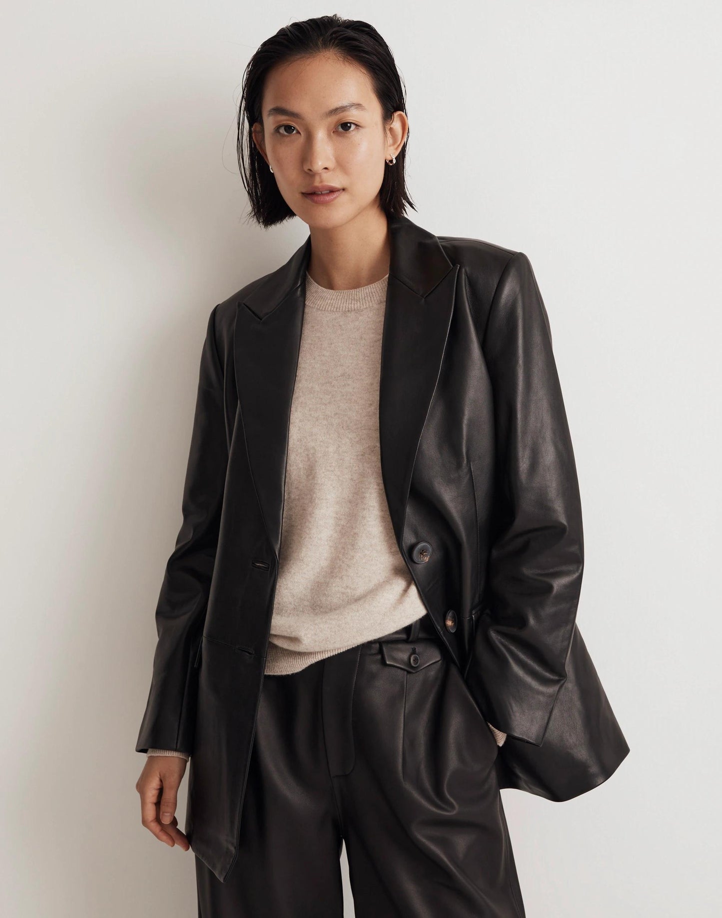 The Bedford Oversized Blazer in Leather True Black | Madewell