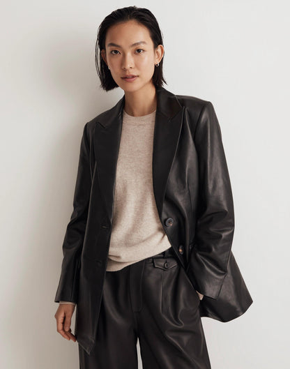 The Bedford Oversized Blazer in Leather True Black | Madewell