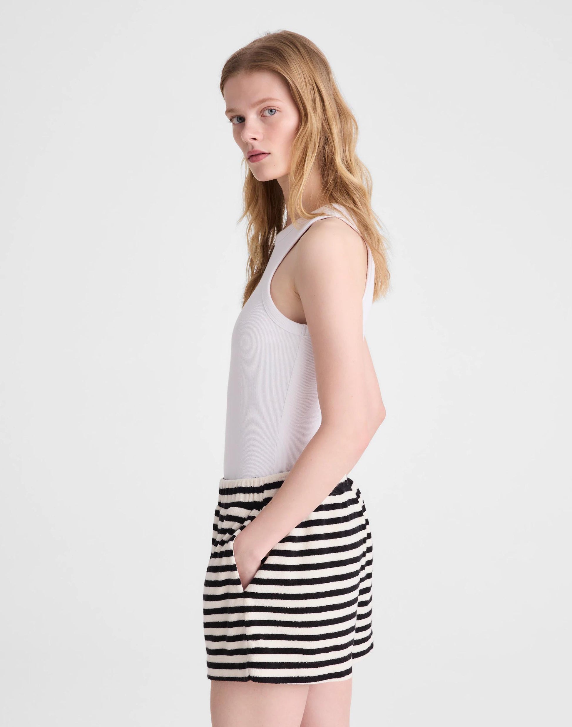 Pull-On Shorts in Terry Black Ivory | Madewell