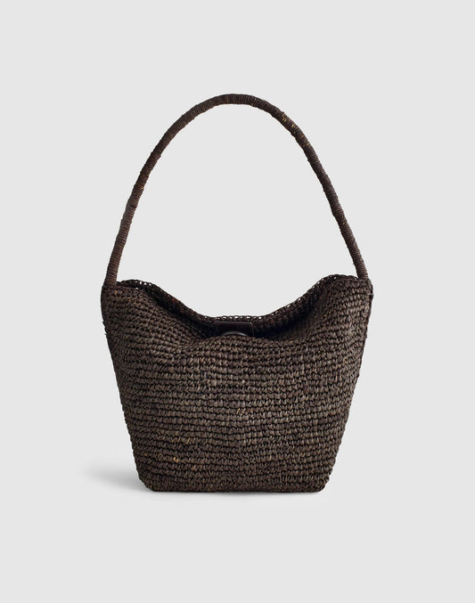 The Signature Woven Shoulder Bag in Raffia Dark Carob | Madewell