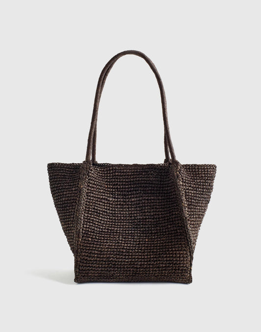 The Lexington Small Tote in Raffia Dark Carob | Madewell
