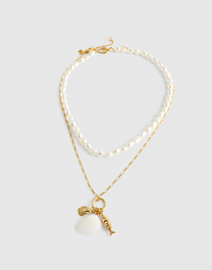 Madewell x Shopbop Beaded Shell Necklace Set Antique Gold | Madewell
