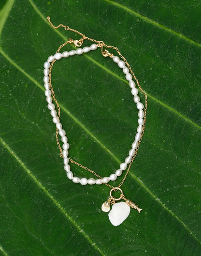 Madewell x Shopbop Beaded Shell Necklace Set Antique Gold | Madewell