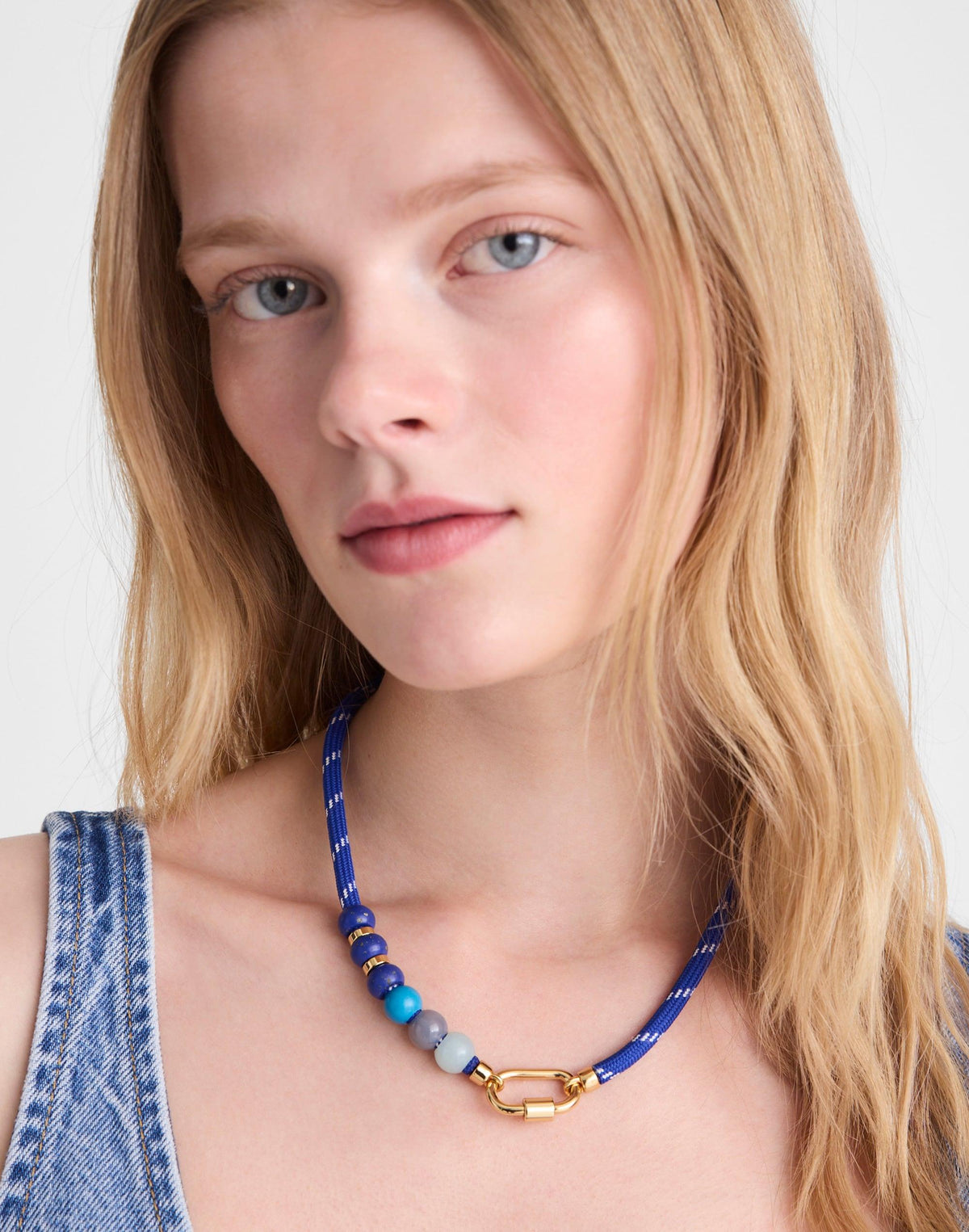 Semiprecious Beaded Carabiner Paracord Necklace Retro Blue | Madewell