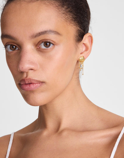 Shell Stacked Chain Stud Earrings Antique Gold | Madewell