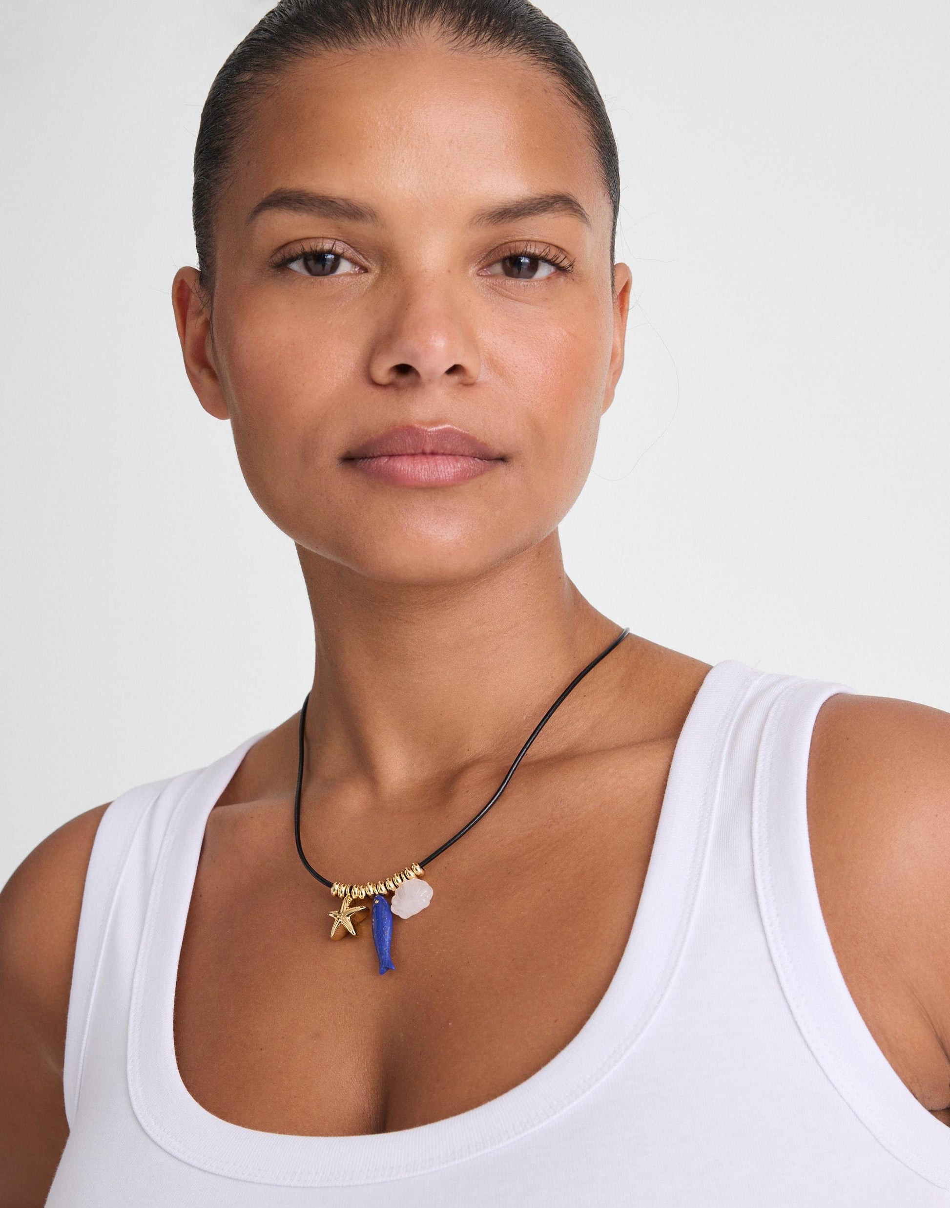 Semiprecious Charm Leather Choker Necklace Antique Gold | Madewell