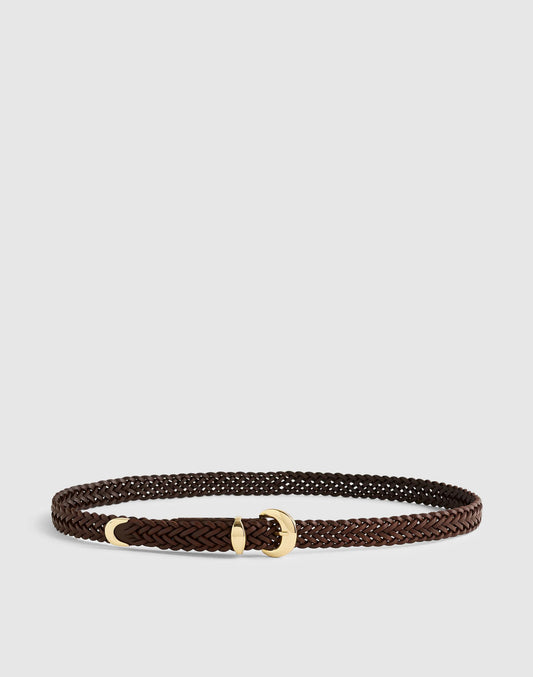 Madewell x Shopbop Domed-Buckle Belt in Woven Leather Chocolate Raisin | Madewell