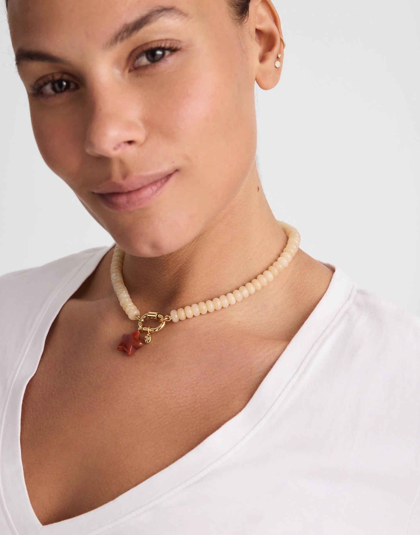 Semiprecious Beaded Carabiner Charm Necklace Pale Marzipan | Madewell