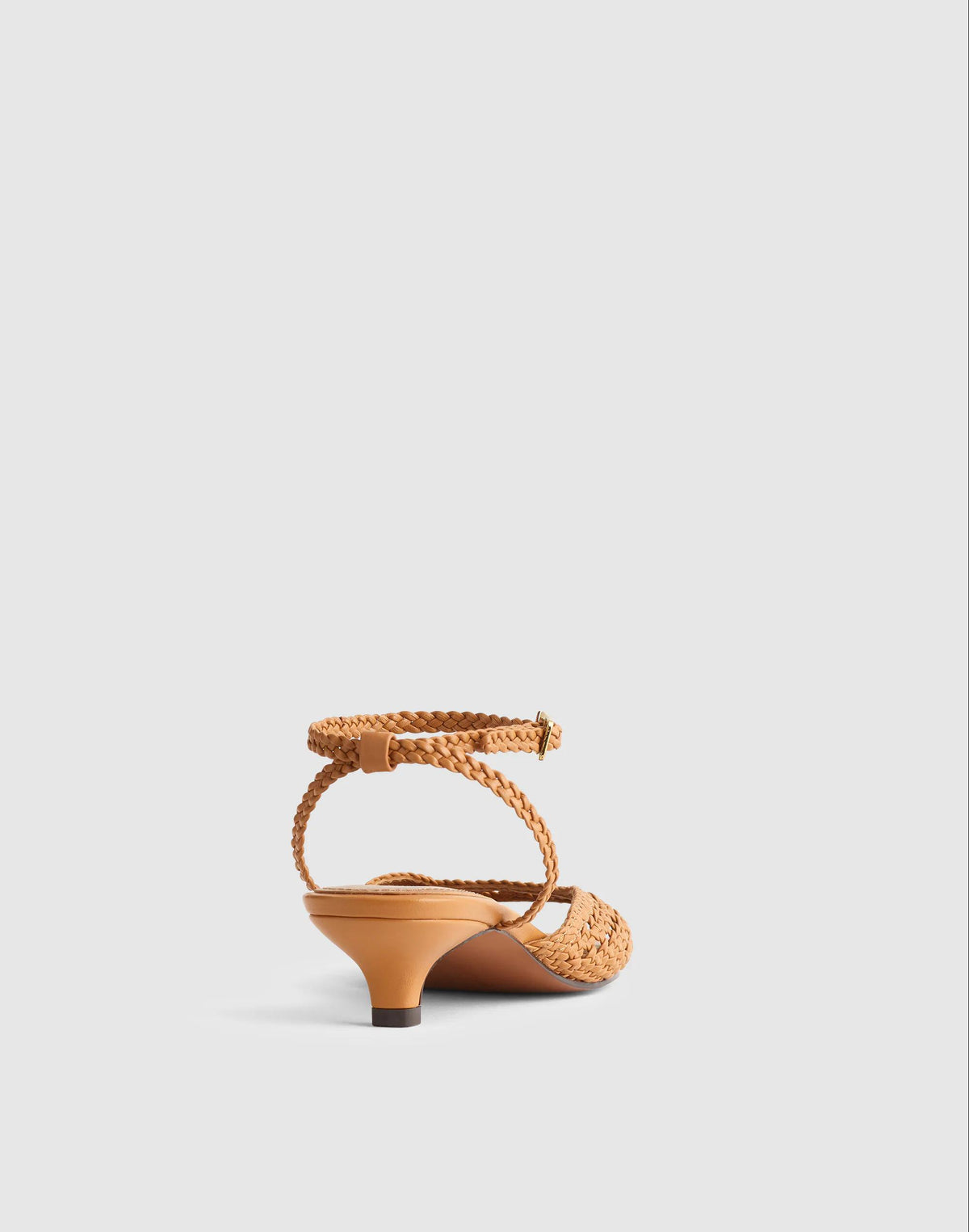The Tyra Ankle-Strap Kitten-Heel Sandal in Woven Leather Sunbaked Tan | Madewell