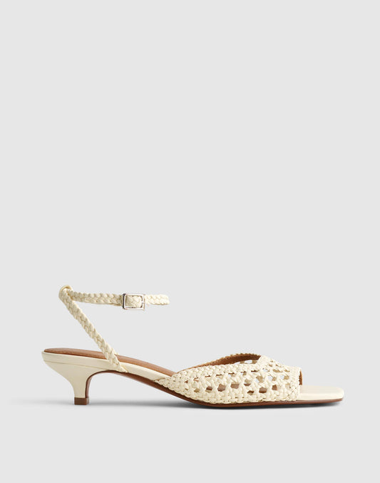 The Tyra Ankle-Strap Kitten-Heel Sandal in Woven Leather Cloud Lining | Madewell