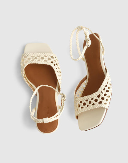 The Tyra Ankle-Strap Kitten-Heel Sandal in Woven Leather Cloud Lining | Madewell