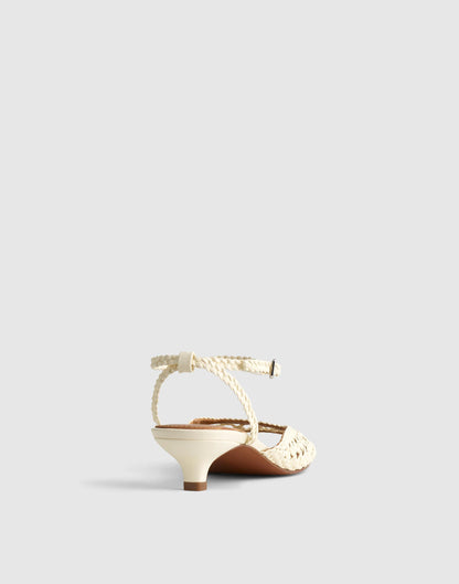 The Tyra Ankle-Strap Kitten-Heel Sandal in Woven Leather Cloud Lining | Madewell