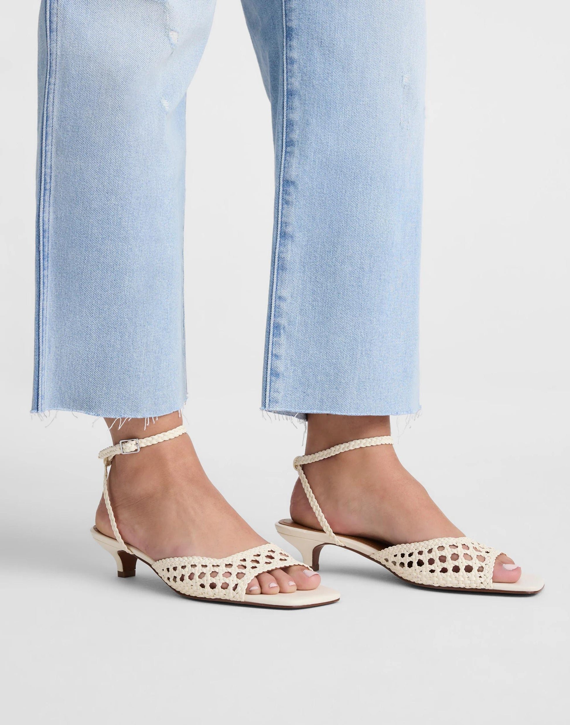 The Tyra Ankle-Strap Kitten-Heel Sandal in Woven Leather Cloud Lining | Madewell