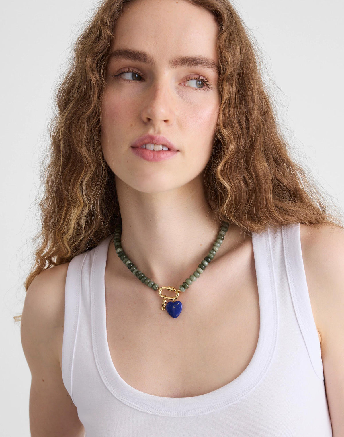 Semiprecious Beaded Carabiner Charm Necklace Faded Ivy | Madewell