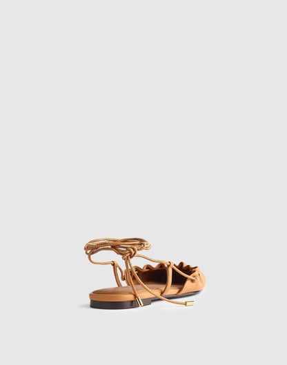The Greta Ruched Ankle-Tie Flat in Leather Golden Tan | Madewell