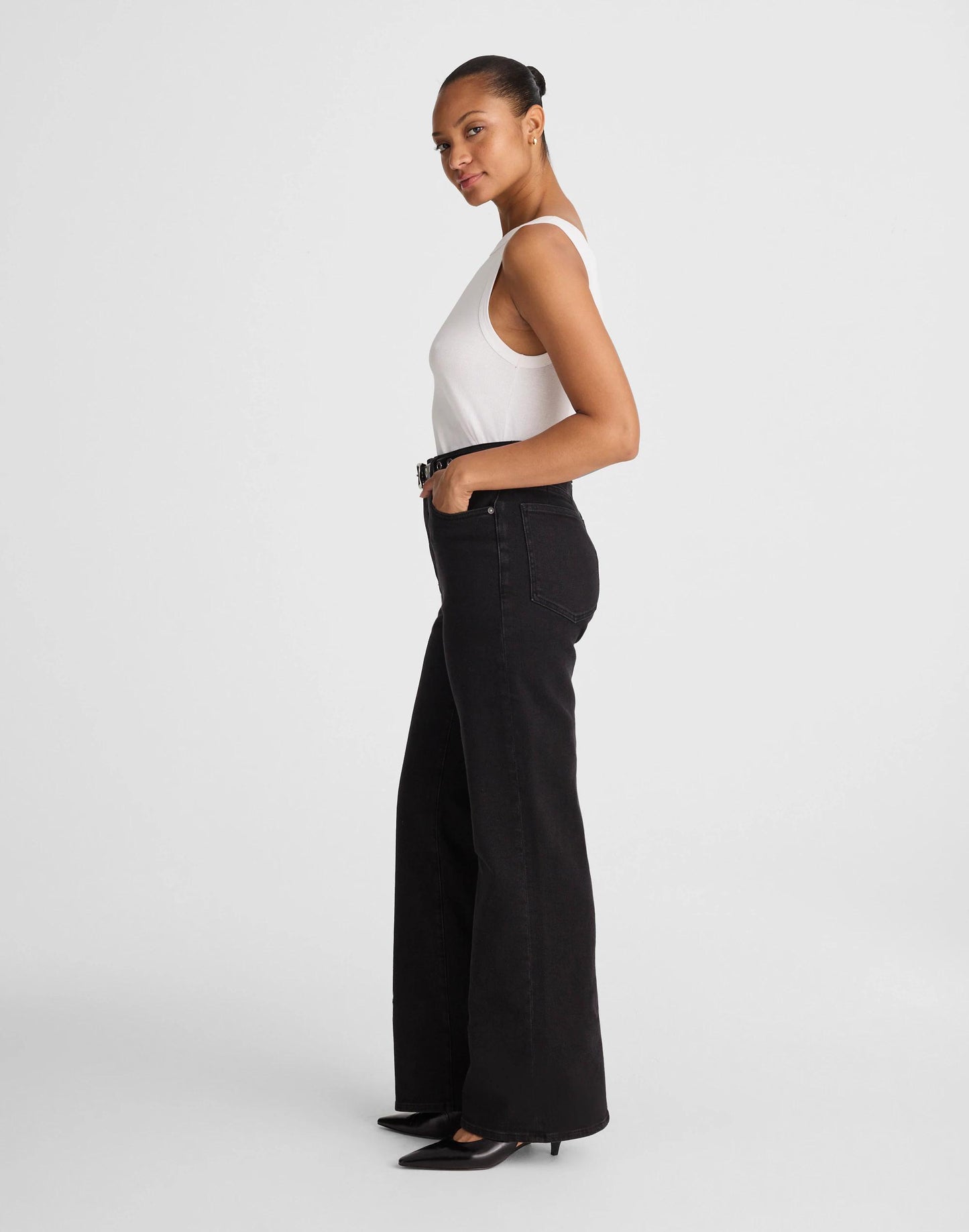 The Curvy Wide-Leg Jean in Super Stretch Denim Black Frost | Madewell