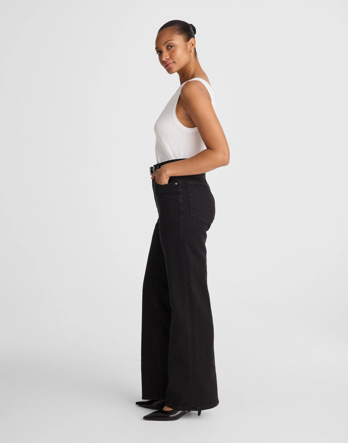 The Curvy Wide-Leg Jean in Super Stretch Denim Black Frost | Madewell