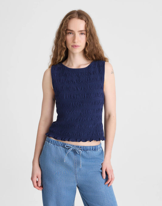 Smocked Boatneck Tank Classic Indigo | Madewell