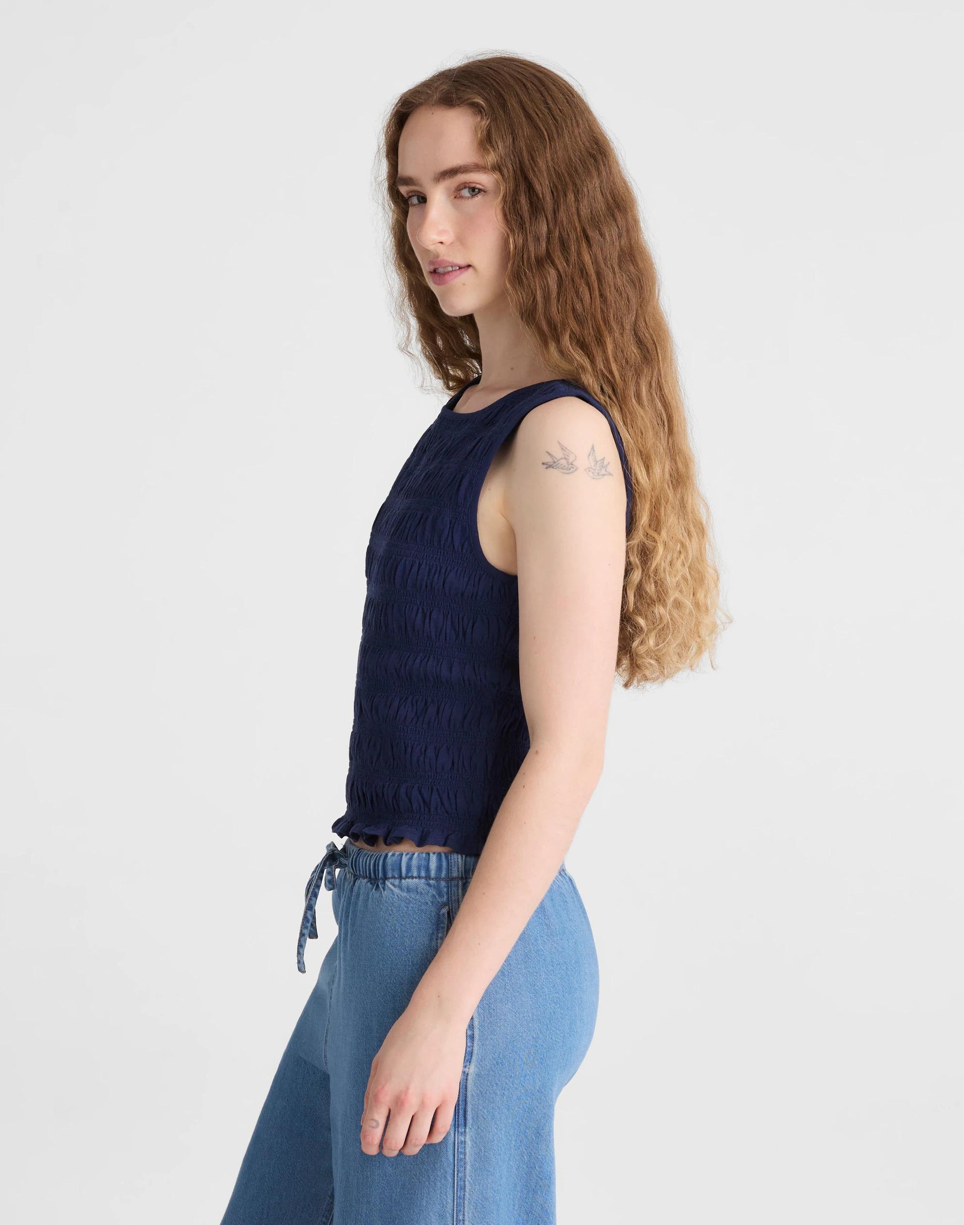 Smocked Boatneck Tank Classic Indigo | Madewell