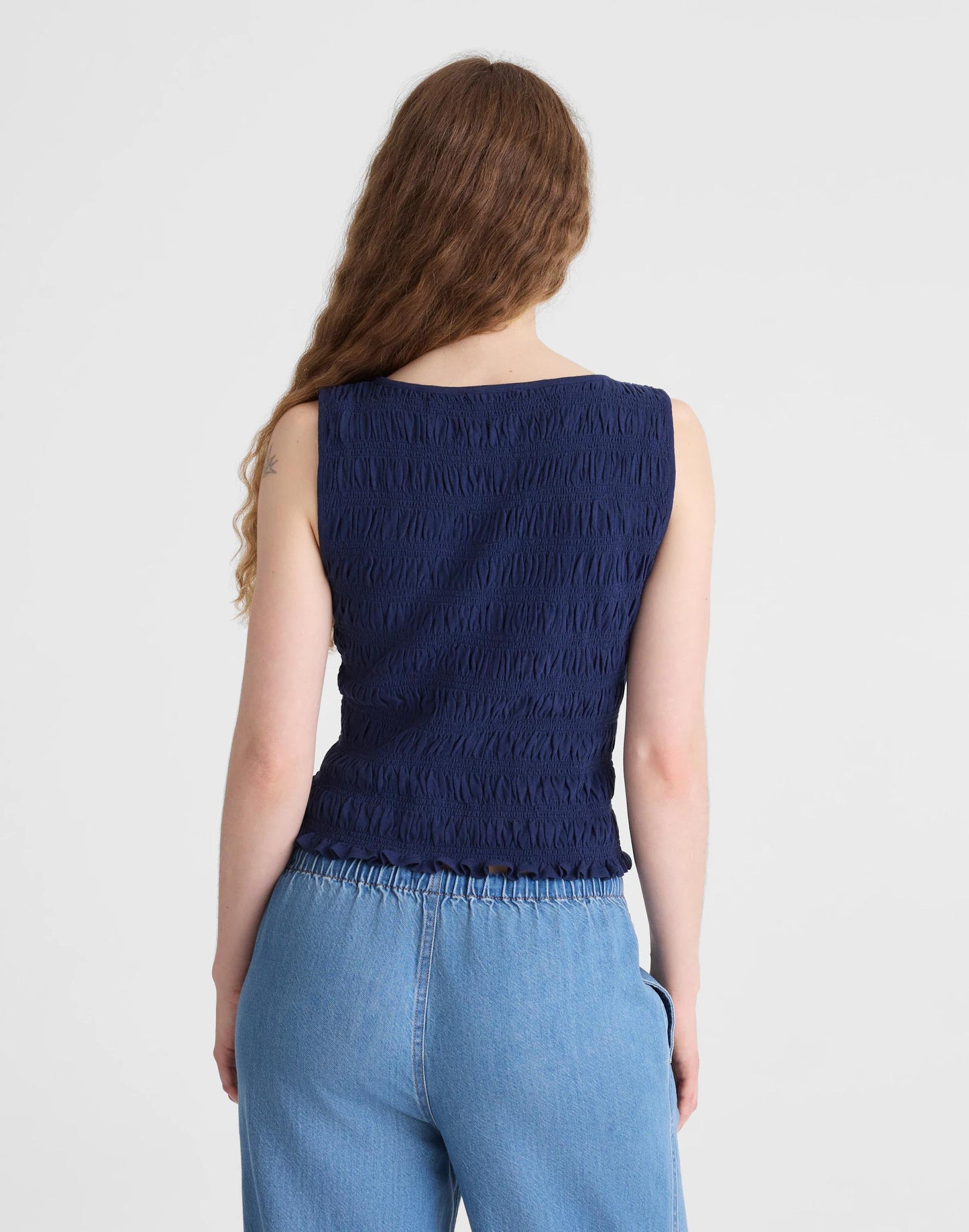 Smocked Boatneck Tank Classic Indigo | Madewell