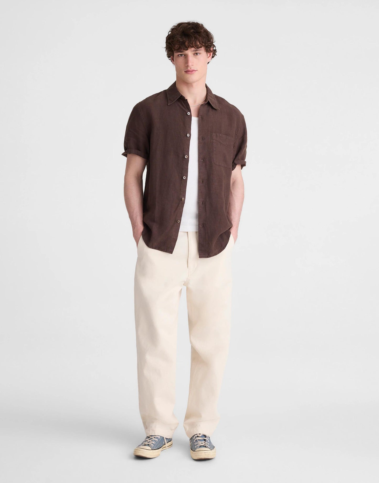 The Allday Short-Sleeve Shirt in Linen Chocolate | Madewell