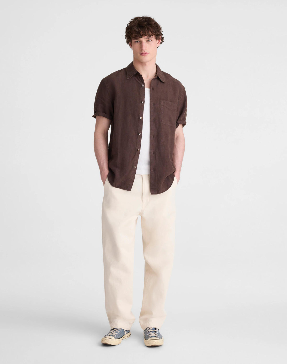The Allday Short-Sleeve Shirt in Linen Chocolate | Madewell