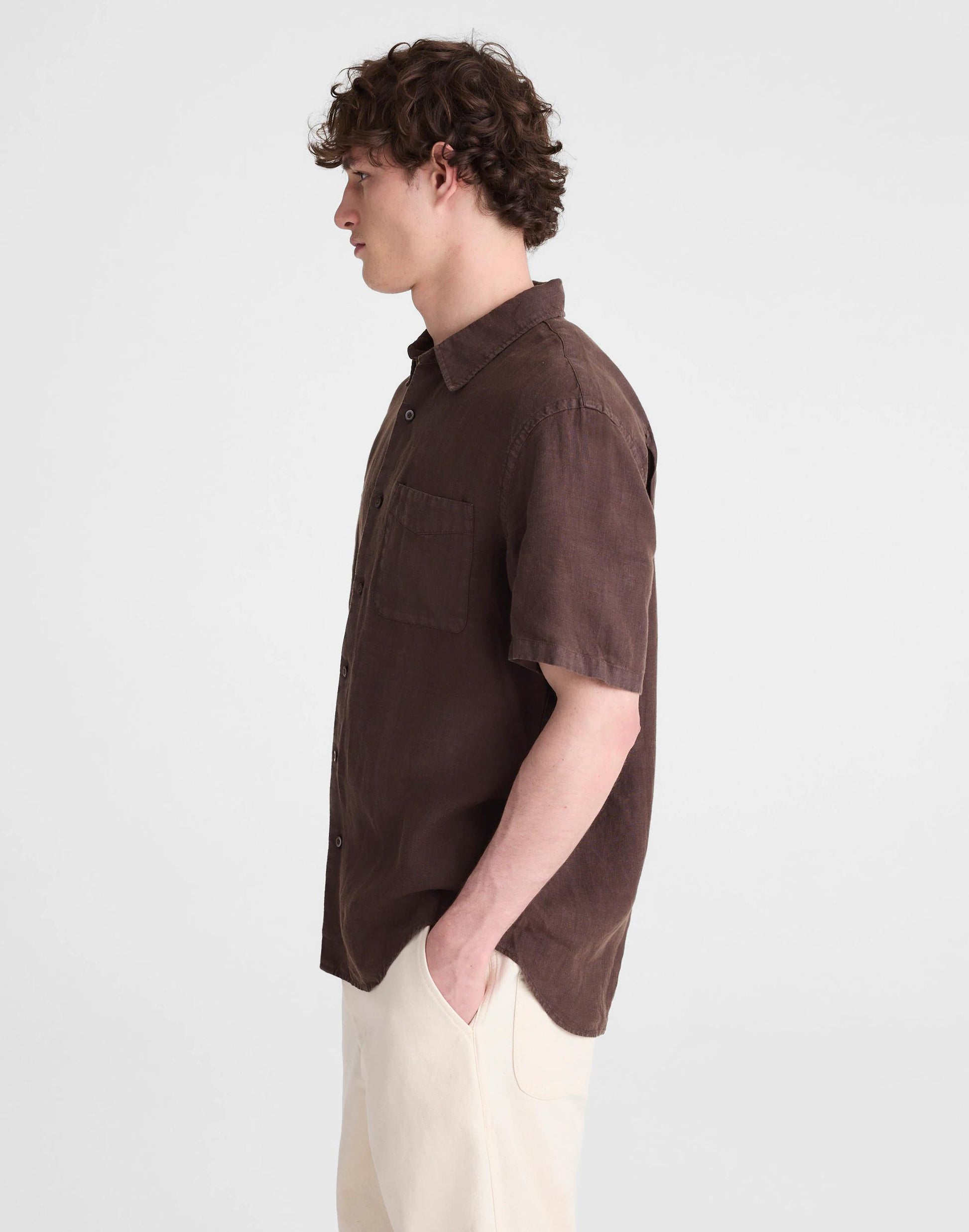 The Allday Short-Sleeve Shirt in Linen Chocolate | Madewell