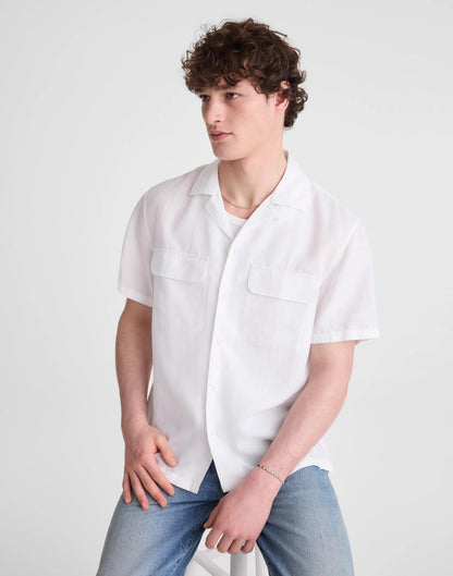 Short-Sleeve Camp Shirt in Archive Linen Blend White | Madewell